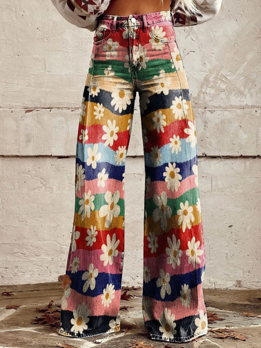 Camila | Pantalones de Pierna Ancha con Estampado Floral Retro